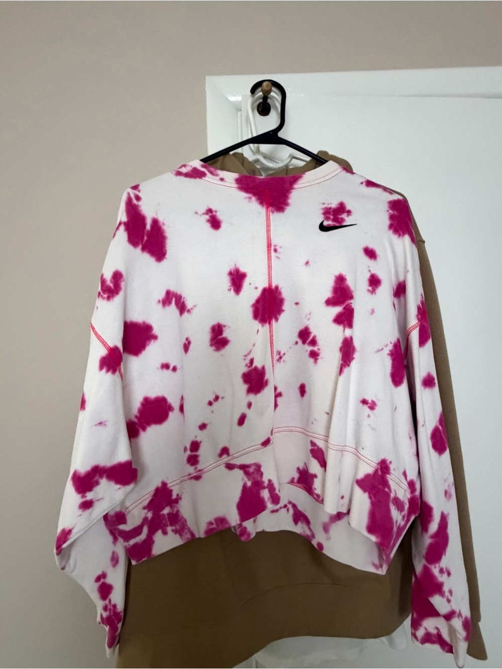 Nike White & Pink Tie-Dye Cropped Bomber Sweatshirt